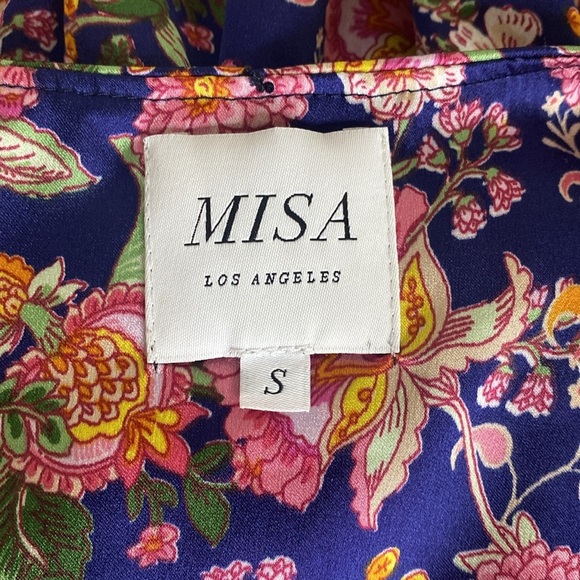 MISA Los Angeles Floral Ruffle Mini Dress Smocked Waist V-Neck Puff‎ Sleeve - Picture 5 of 7